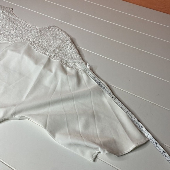 Crochet‎ Embroidery Lace Blouses Women Lace Stitching Tie Waist White Shirt M - Picture 10 of 10
